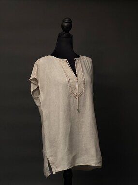 Ellen Tracy Beige Tunic Linen Sleeveless